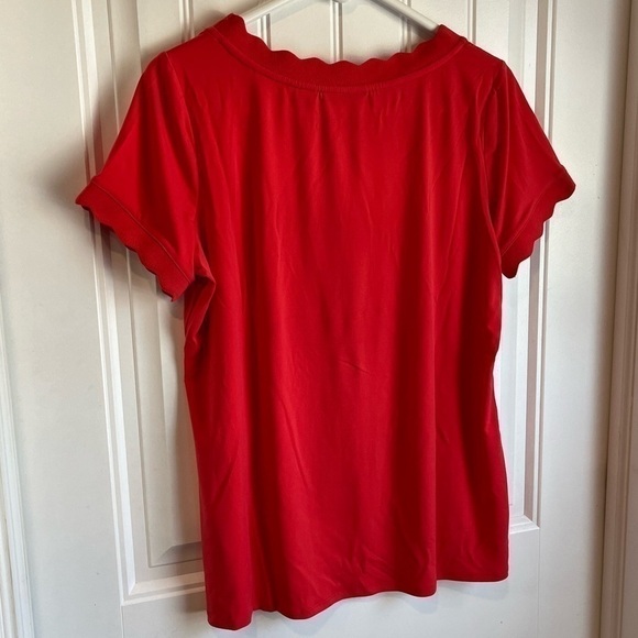 Nwot Susan Graver Liquid Knit Scalloped Trim Coral Top Tee T-Shirt Medium M - Picture 4 of 11
